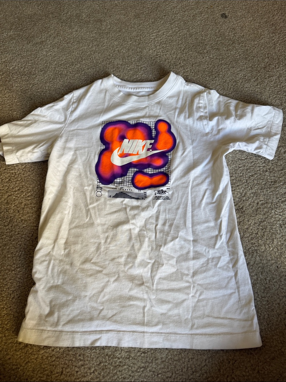 Nike White Tee with Orange & Purple Graphic
